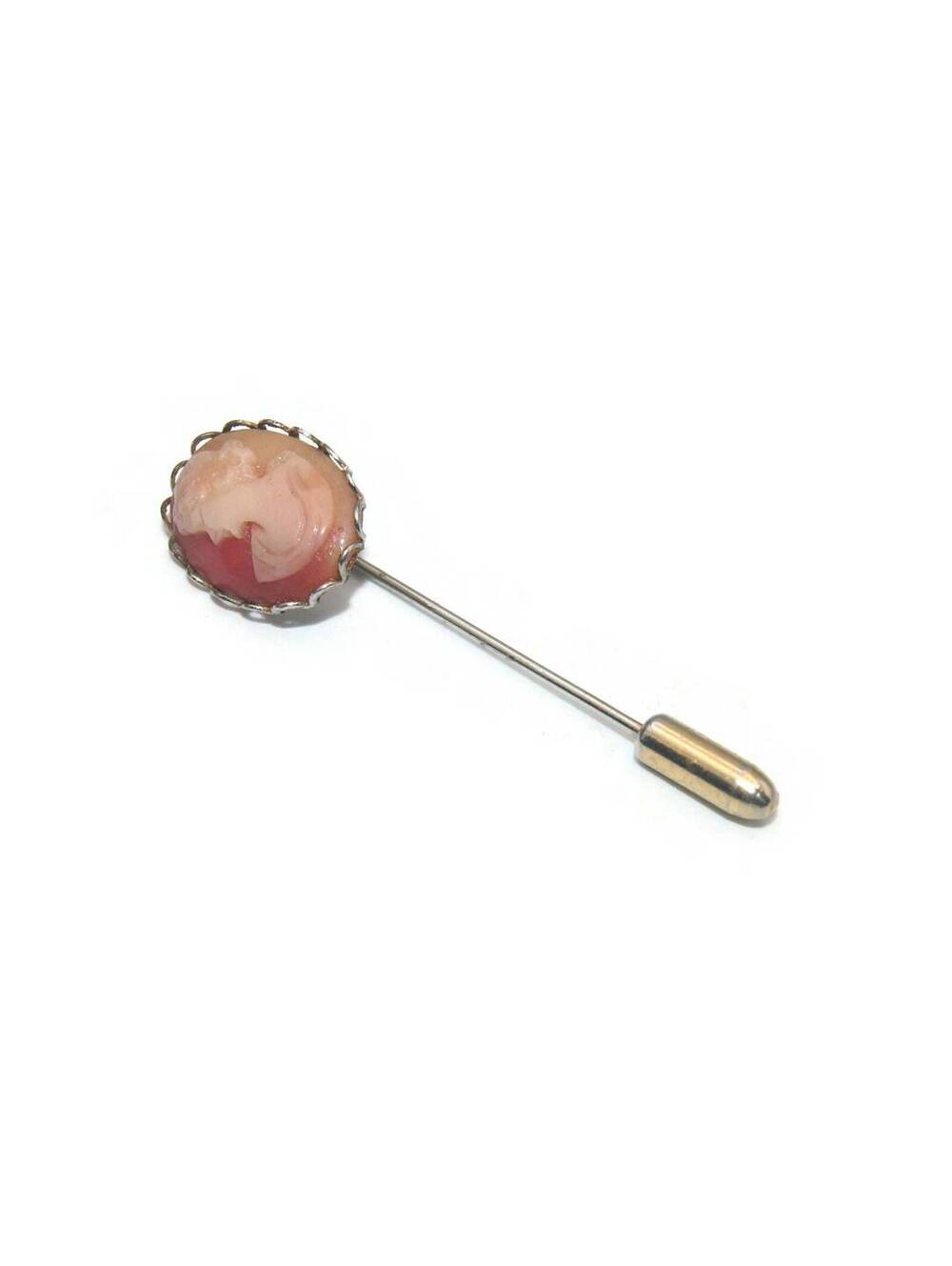 Vintage Gold Tone and Oval Resin Cameo Stick Pin.